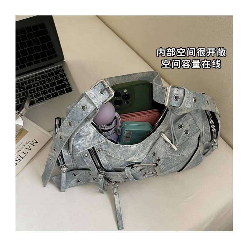 New Hot Girl Motorcycle Large Capacity Crossbody Tote High Quality Retro Y2K Women's Shoulder Underarm Bag Z260207 - view 6
