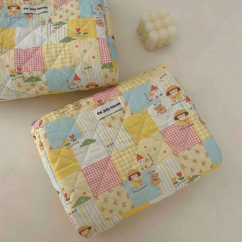 Fashion Women Vintage Cartoon Makeup Quilting Cotton Bag Large Capacity Tote Bags Cosmetic Travel Organizer Storage Handbag Y260206