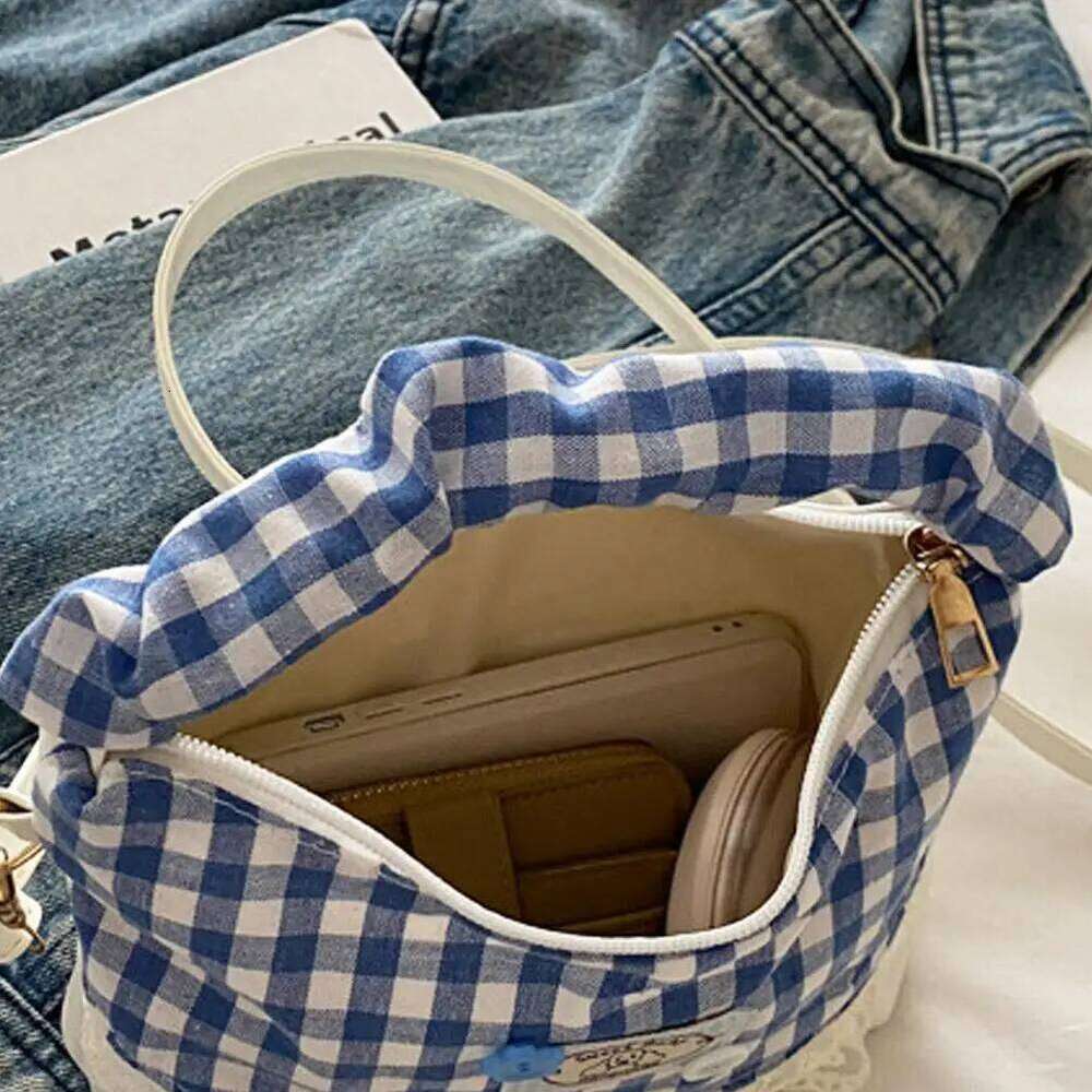 Bow lace Plaid Dumpling rid French Underarm pouch Tote bag Small Versatile Cute Sweet Canvas Shoulder Bag Z260207 - view 7
