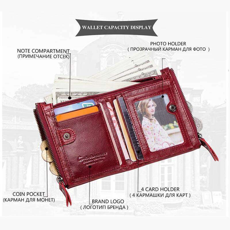 CONTACT'S Genuine Fashion for Woman Bifold Short Purses Credit Card Holder Wallets Leather Coin Purse Money Clip Y260206