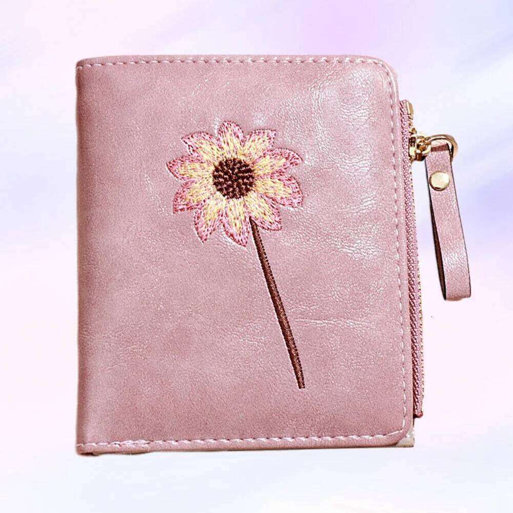 Pink Flower Pattern Bifold PU Wallet Zipper Purse for Women Multi Card Cash Holder Compact Design Birthday Gift Y260206