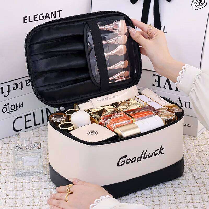 Large Capacity PU Leather Bag Cosmetic Organizer Travel Toiletry Pouch with Handheld Design for Makeup Brushes & Skincare Y260206