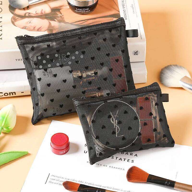 1Pcs Hot Mini Transparent Heart Makeup Women Portable Lipsticks Cosmetic Storage Pouch Ins Clear Ctue Small Make Up Bag Y260206
