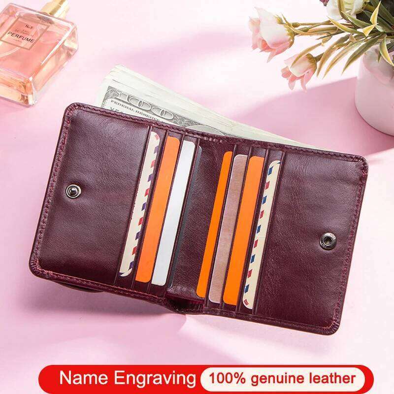 Contact's Name Engraving Fashion Mini Wallet Genuine Leather Coin Purse Women Short Wallets Small Money Bag for Ladies Unisex Y260206