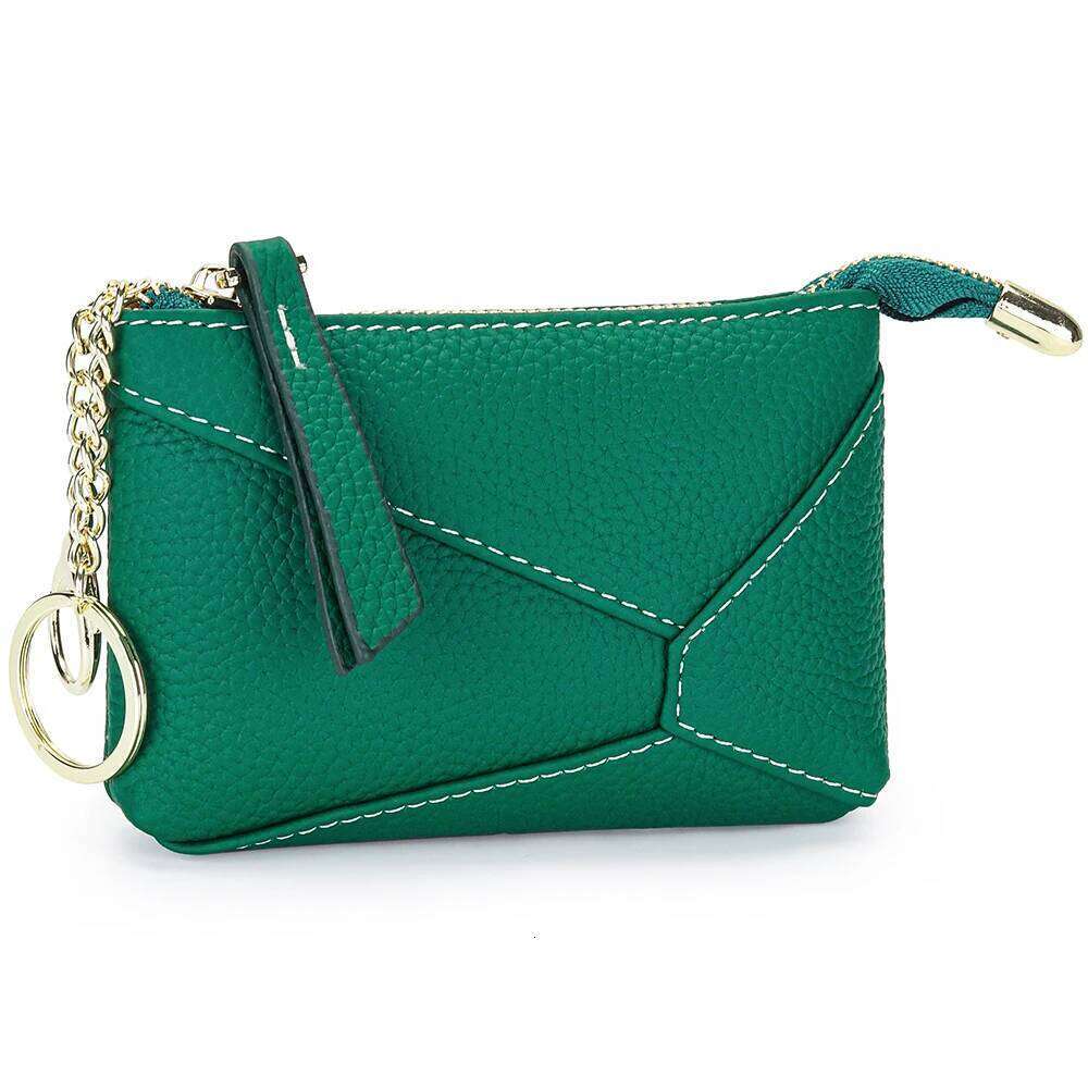 Womens Brand Geometric Design Coin Puzzle Money Bag Small Wallet with 2 Keychain Women Genuine Leather Zipper Change Purse Y260206