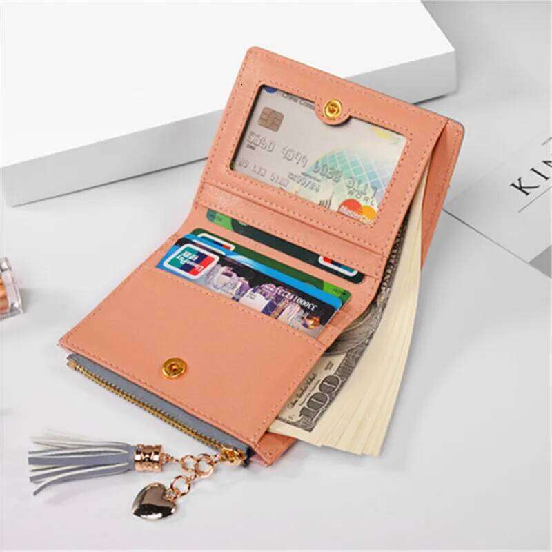 Wallet PU Leather Fashion Fringe Pendant Short Card Holder Folding Women's Coin Purse Y260206
