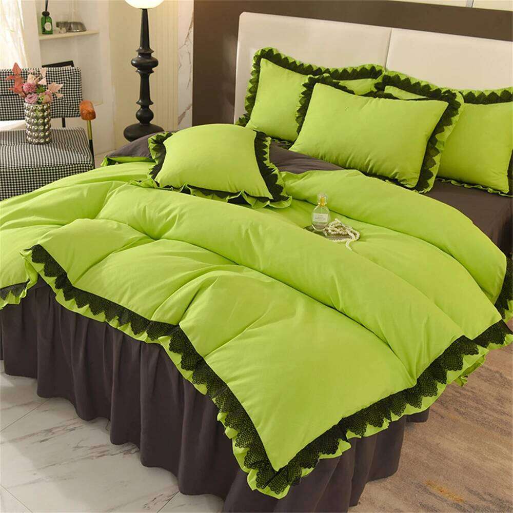 Princess Style Bedding Ruffle Duvet With Lace Soft Four Piece Set Quilt Cover Bed Skirt Pillowcase Girls Bedroom Decor XJ260206