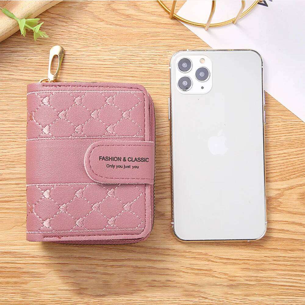 Embroidered Love Heart Ladies Multifunction Id Holder Card Holders Zipper Snap Short Wallet Fast Drop Shipping Y260206