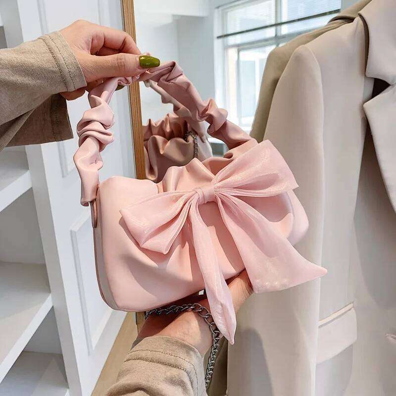 Fashion Tote bag Retro Handbags for Women Girl's Sweet Bow Single Shoulder Chain Crossbody Bag Fold Purses and Handbag Z260207 - view 3
