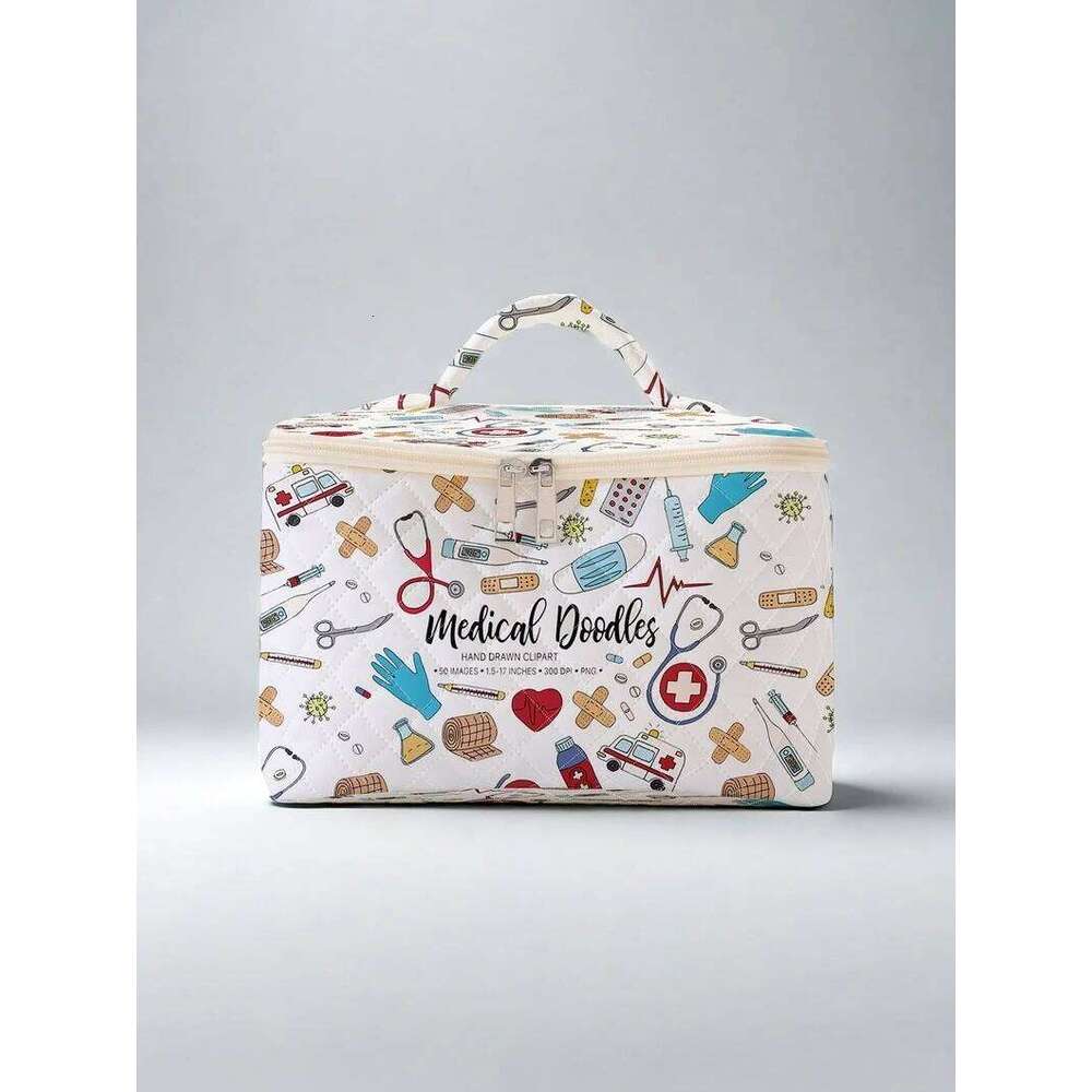 1pc, Portable cosmetics with medical supplies patterns, large capacity travel storage bags, cute and stylish makeup bags Y260206