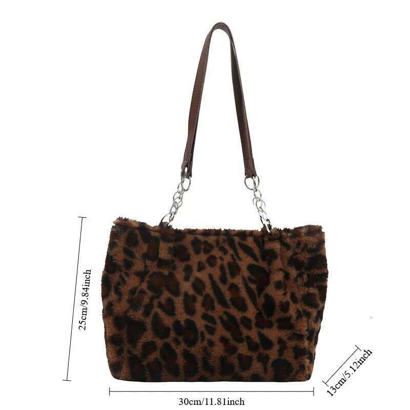 Vintage Leopard Ladies Plush Tote Bags Large Capacity Portable Women's Faux Fur Shoulder Bag Furry Casual College Girls Handbags Z260207 - view 7