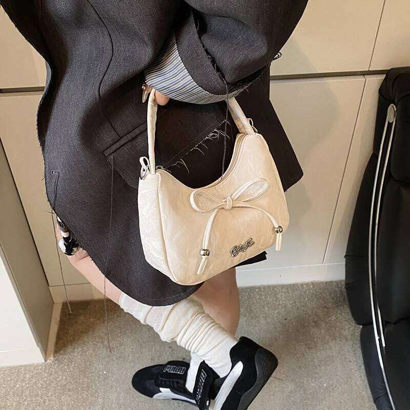 Solid Color 2025 New Large Capacity Bow Bags, Fashionable and Versatile Underarm Shoulder Bag, Casual Commuting Women's Handbag Y260205