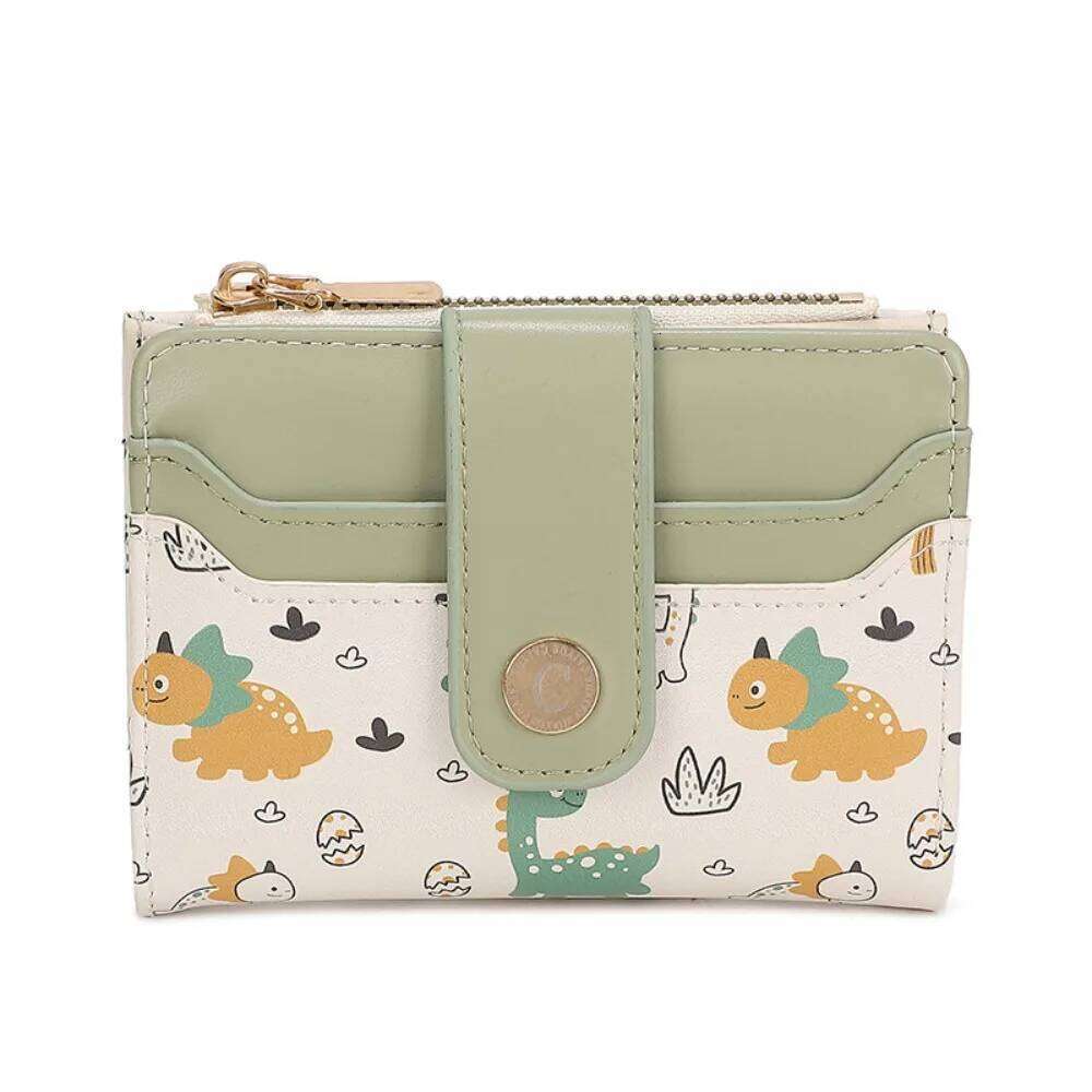 New PU Leather Mini Wallet Dinosaur Short Card Holder Zipper Coin Purse Women Girls Y260206