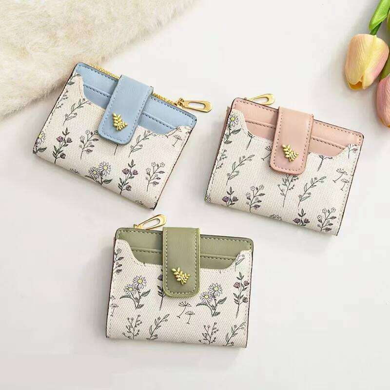 Short PU Leather Thin INS Multi Coin Purse Small Flowers Card Bag Hasp Zipper Wallet for Women Girl Y260206