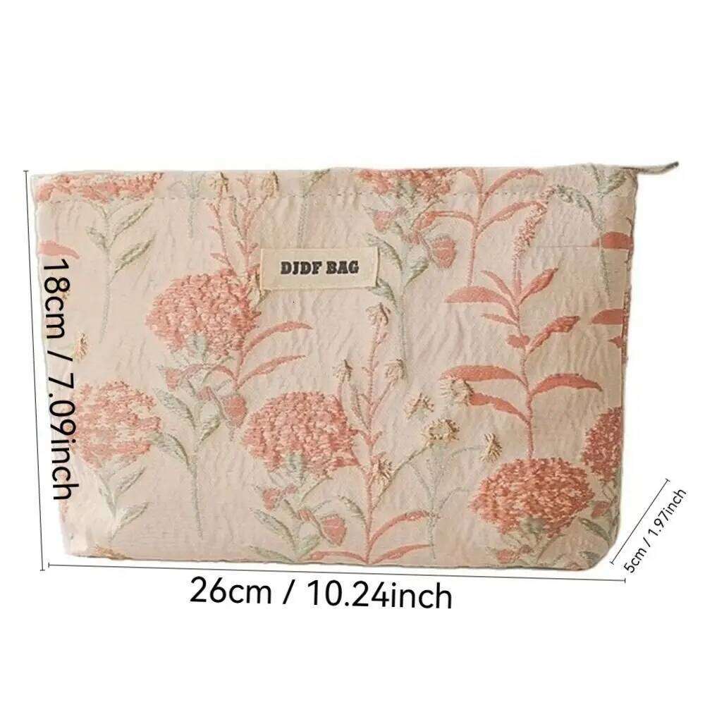 Fashion Large Capacity Makeup Floral Embroidered Cream Color Cosmetic Zipper Toiletries Skincare Storage Bag Women Y260206