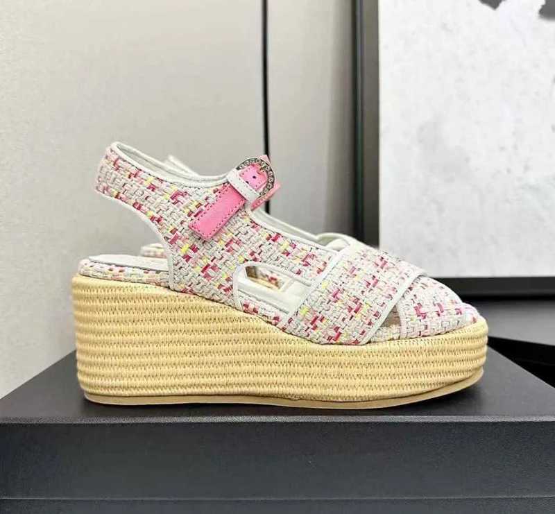 Summer Sandal wedges heels woven leather Espadrille wedge sandals patent and matte sandalies luxury designer High Heels with 35-43