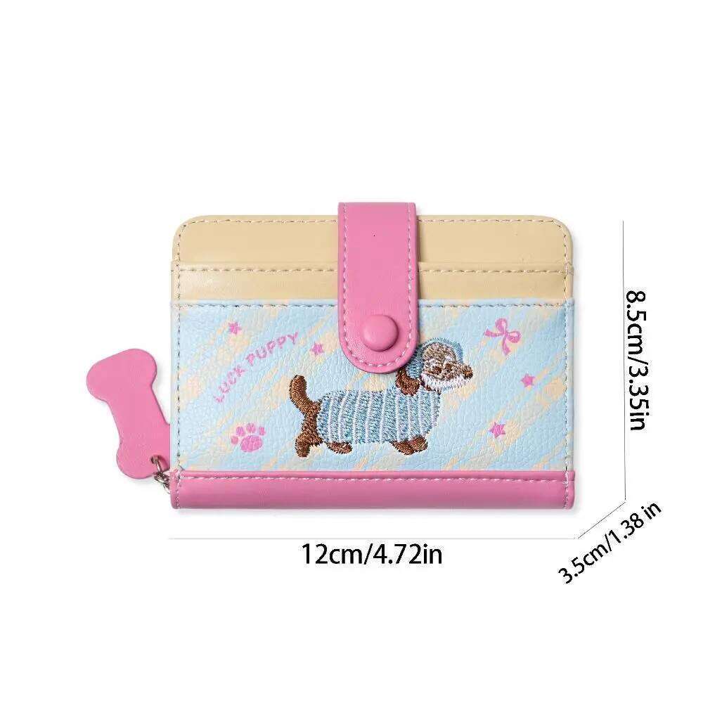 Portable Embroidery Dachshund Dog Wallet PU Multiple Leather Card Holder Cute Fashion Y260206