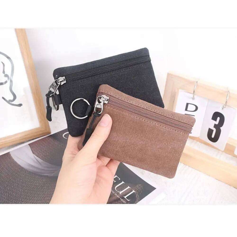 Canvas Mini Wallet Solid Color Zipper Key Bag Money Pocket Purse Women Men Small Card Holder Change Coin Purses Y260206