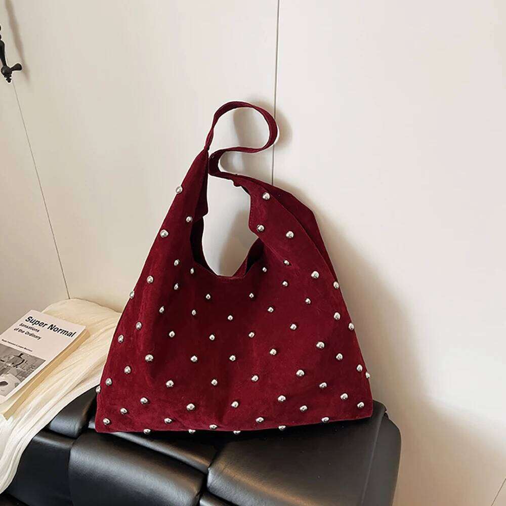 Women Burgundy One Shoulder Bag Fashion Personalized Rivet Frosted Pu Underarm Bags Buckle Versatile All-Match Tote Handbags Y260205