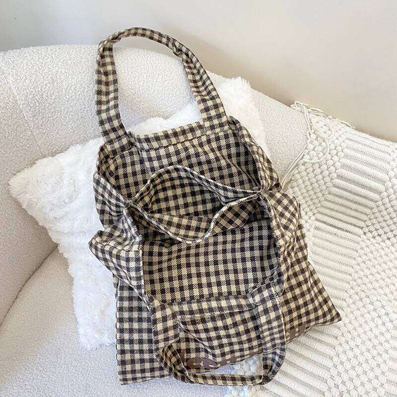 Student Girl Chic Checkered Shoulder Simplicity Fashion Plaid Women Tote Large Capacity Portable Travel Storage Bag Y260204