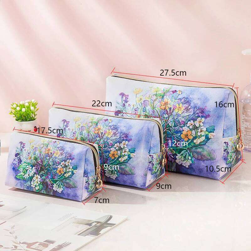 Oil painting style waterproof PU cosmetic Fashionable large capacity portable storage Multi functional makeup bag Y260206