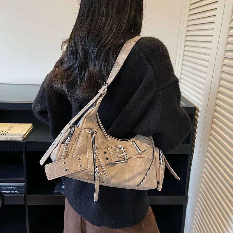 New Hot Girl Motorcycle Large Capacity Crossbody Tote High Quality Retro Y2K Women's Shoulder Underarm Bag Z260207 - view 5