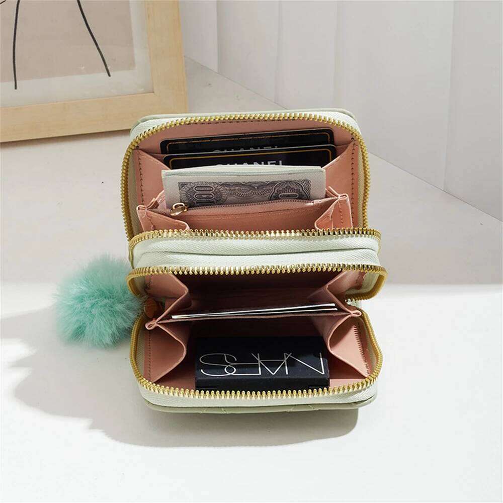 Quilted Embroidery Short Wallet Clutch for Women Dual Zipper Secure Purse with Multiple Card Slots Large Capacity PU Money Bag Y260206