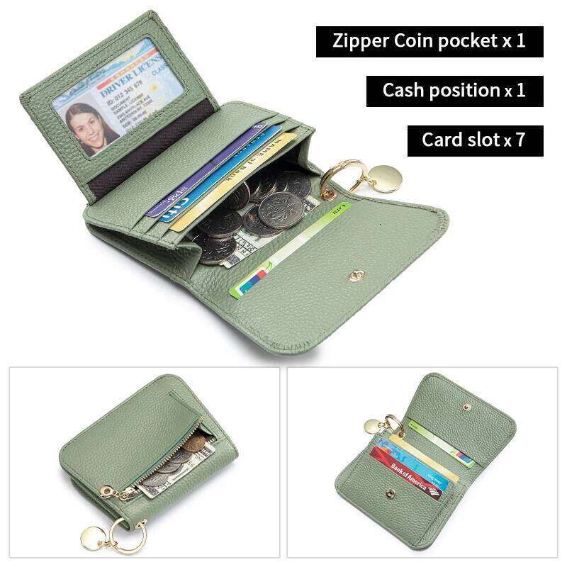 Women Genuine Leather Slim TriFold Wallet Credit Card Holder With Zipper Coin Pouch, ID Window & Keychain Y260206
