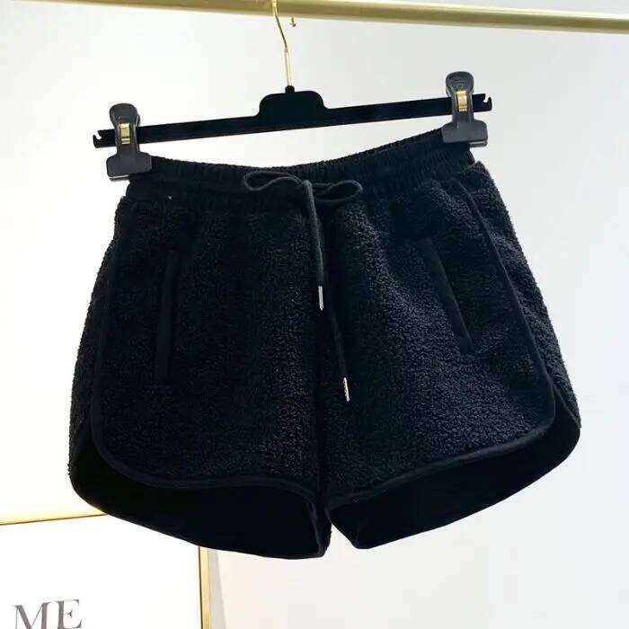 Autumn Chic Fleece Shorts Women Fashion Solid Simple Loose Leisure Drawstring Young Popular All-match Warm Soft Trousers Girls XJ260206
