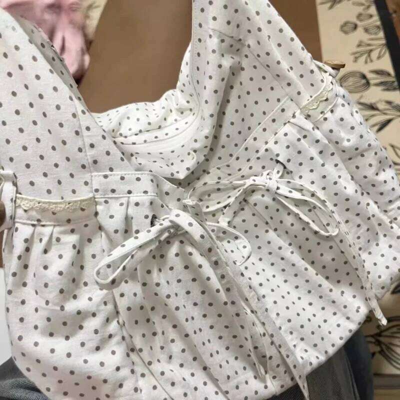 2025 New Vintage Dots Bow Office Lady Underarm Bag Korean Fashion Women Shoulder Bags Y2k Aesthetic Casual Purses and Handbags Y260205