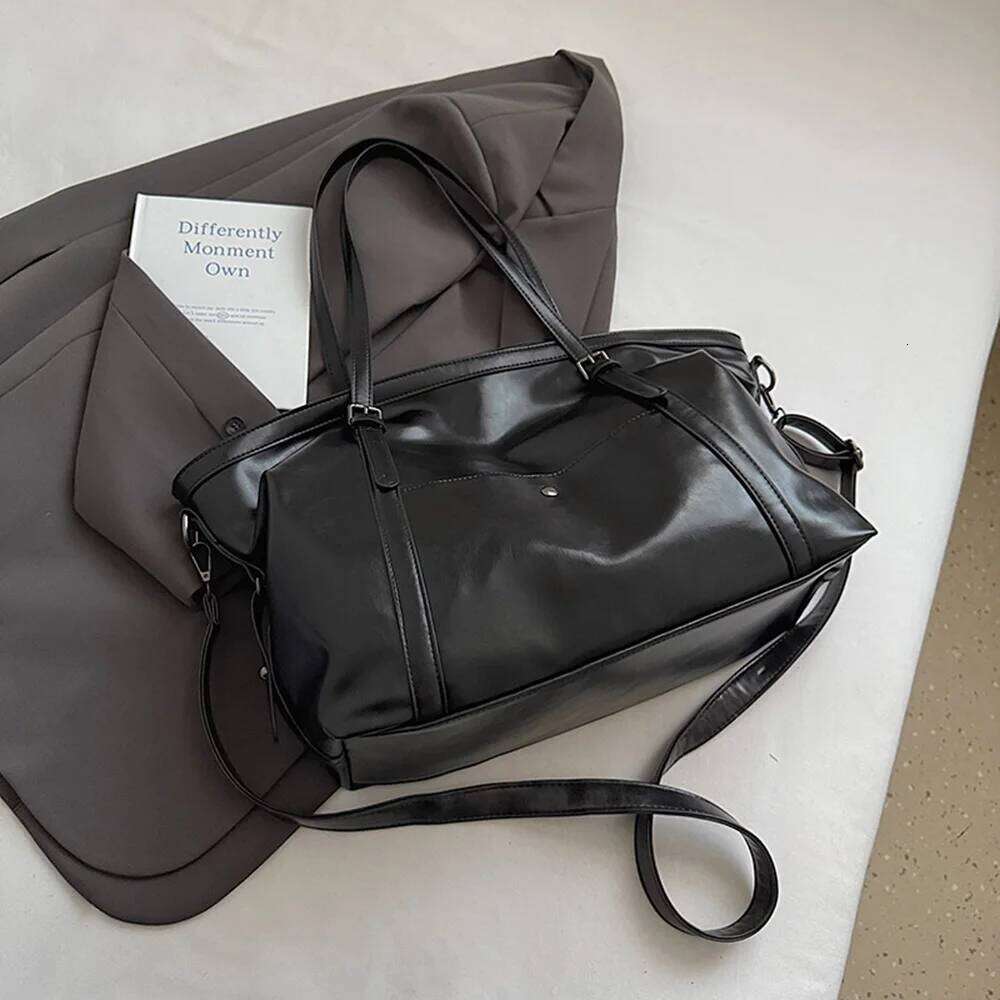 Dark Large Capacity Shoulder PU Leather Tote Solid Color Crossbody Purse Classic Design Casual Style Women Daily Use Bag Y260204