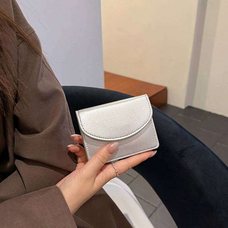 Ladies Small Brown PU Leather Wallet Envelope Clutch Purse with Flip Cover Fashion Minimalist Card Holder Gift for Her Y260206