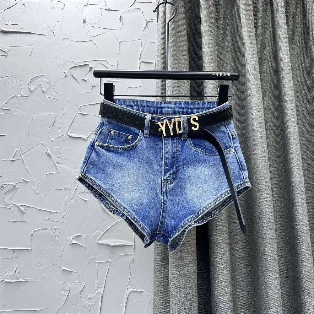 Blue High Waisted Denim Summer Women's Buttocks Elastic Jeans Shorts XJ260206