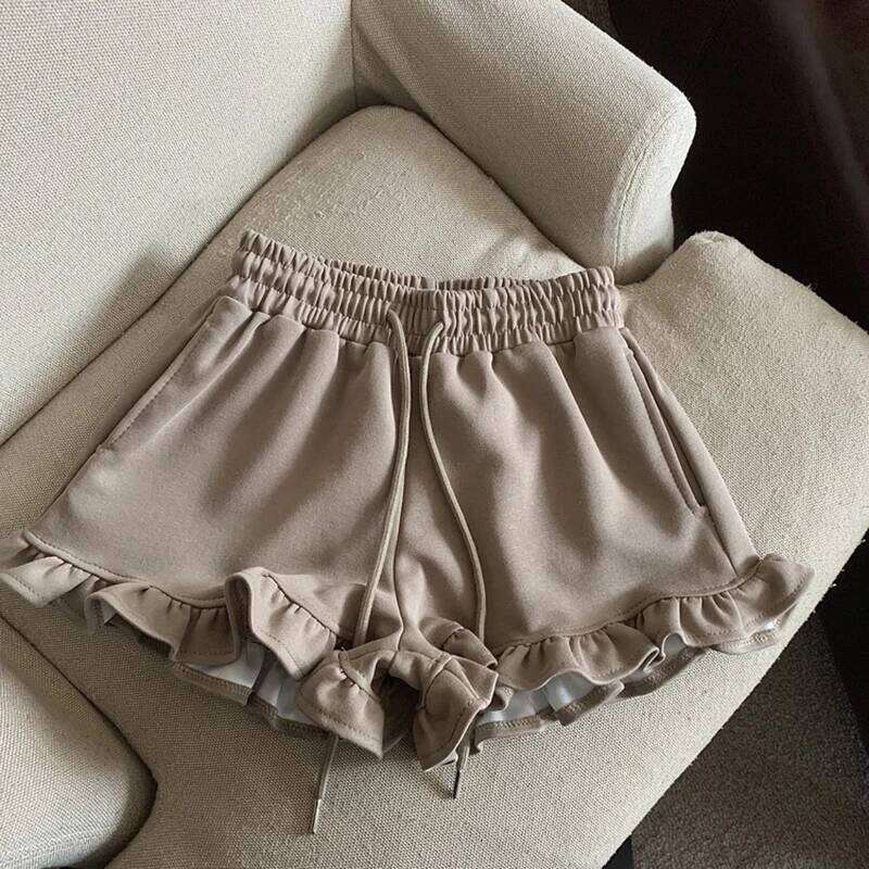 MEXZT Streetwear Black Women Fashion Ruffles Wide Leg Shorts Summer Korean High Waist Baggy Casual Sports Short Pants New XJ260206