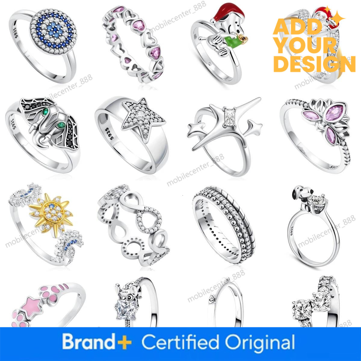 Hot Sale 925 Sterling Silver Snoopy Christmas Paw Print Stars Moon Flower Ring Rings Fashion Trinkets Jewelry For Women