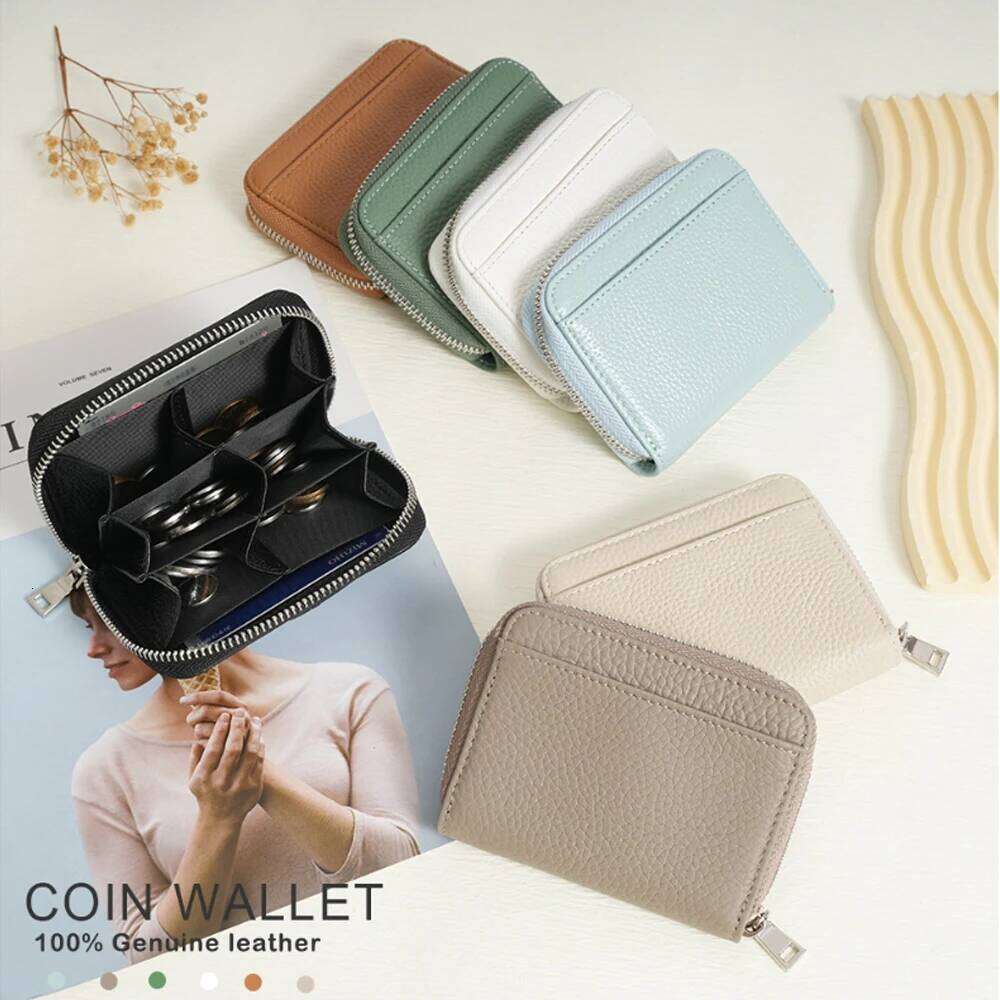 Genuine Leather Coin RFID Blocking Short Wallet for Men Women Zipper Anti theft Wallets Lychee Pattern Purse Money Bag Y260206