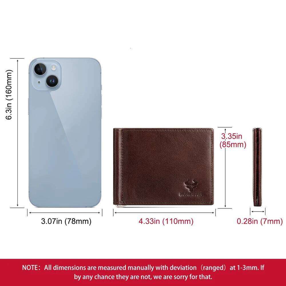 Ultra-thin Men's Clip Wallet Vintage Genuine Leather Bifold Card Holder Mini High Quality Male Money Purse Cartera Y260206