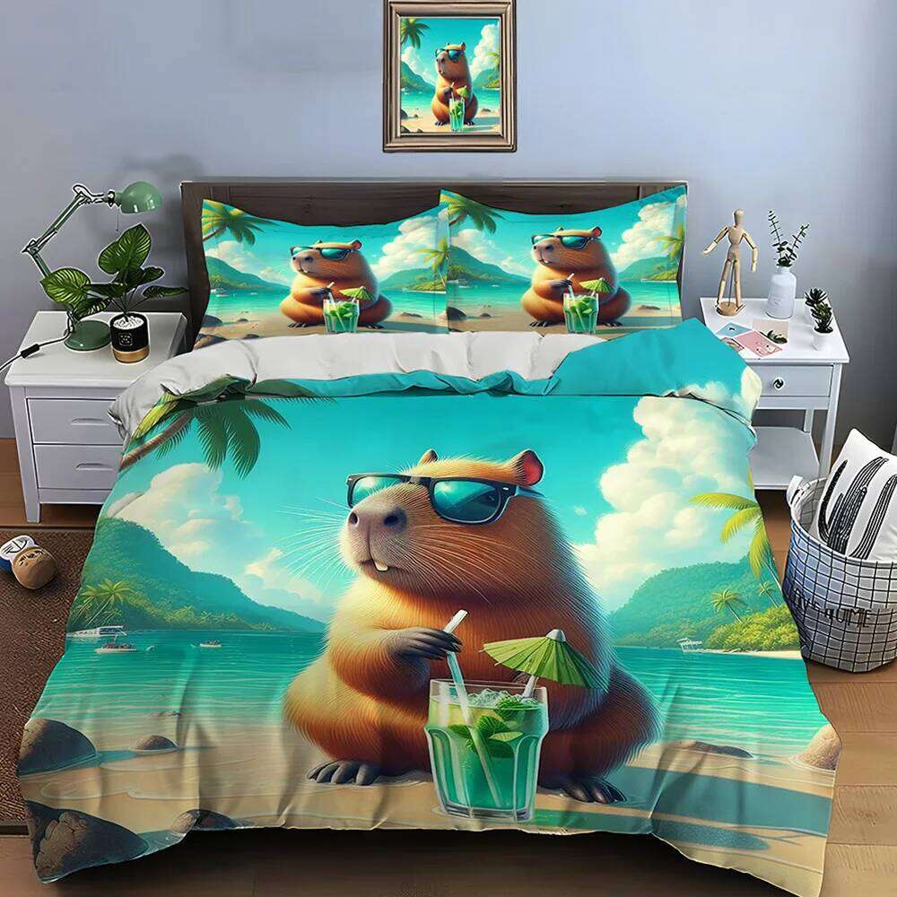 New Cute Cartoon Capybara Print 1 Duvet Cover 2 Pillowcases Adult And Children Bedding Set Luxury Gifts XJ260206