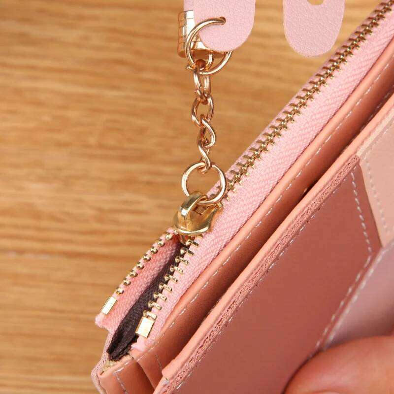 Fashion Women's Zipper Coin Lady Short Clutch Purse Handbag Patchwork Leather Female Card Holder Wallet Phone Pouch Y260206