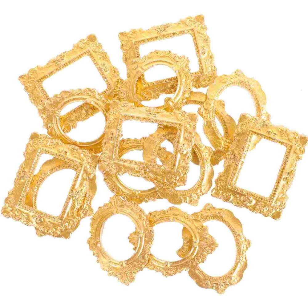 15 Pcs Photo Frame Picture Resin Gold Frames Props Charm Jewelry Retro Micro Landscape Mini House Decor S260205