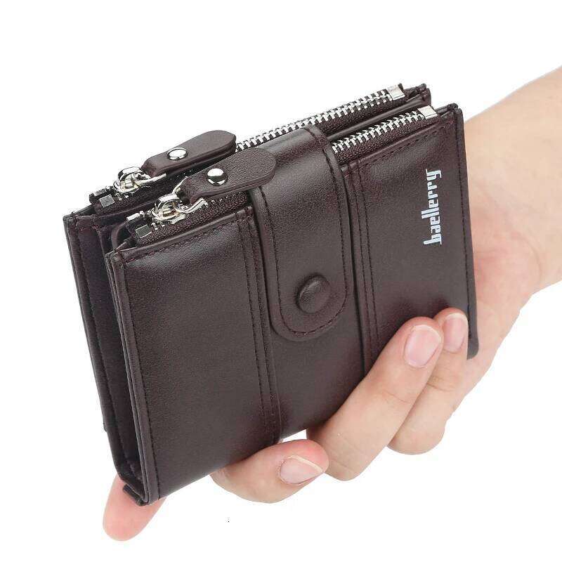 New Wallets Fashion Short Desigh Zipper Card Holder Men Leather Solid Coin Pocket High Quality Male Purse Y260206