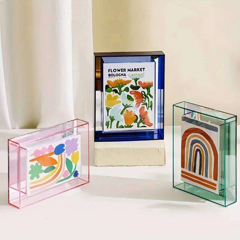 5 Inch Colorful Acrylic Photo Frame Box, DIY Poster Mounting Display Stand, Creative Picture Message Board Holder S260205