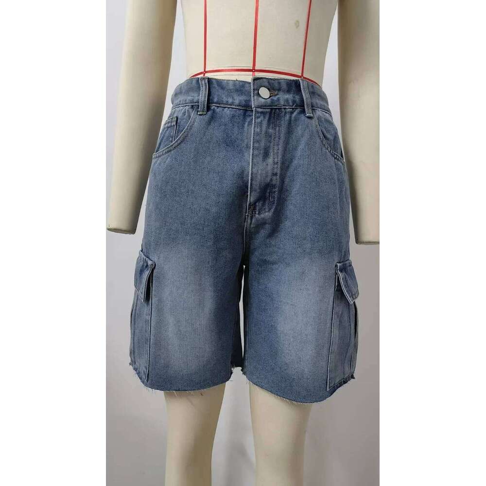 Jeans Cargo Pants Women Straight Denims Multiple Pockets Washed Distressed Streetwear Female 2025 Vintage Knee Length Trousers XJ260206