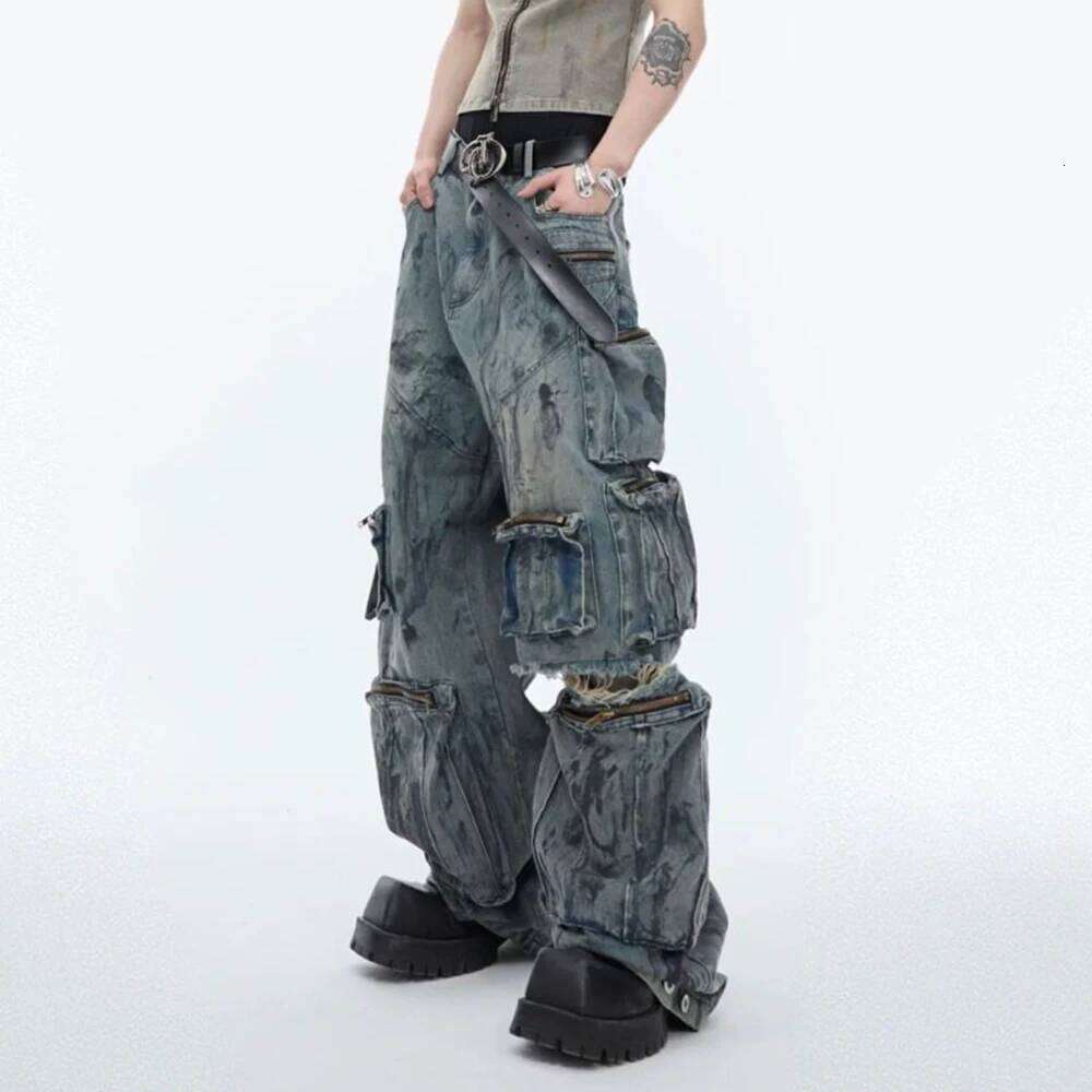 Autumn new multi-pocket work jeans American retro fashion trend high street hip-hop loose casual niche men's bottoms X260207 - view 6