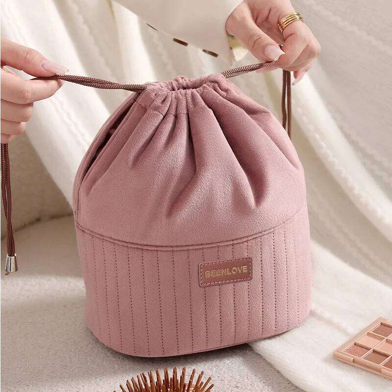 Winter Fall Velvet Drawstring Cosmetic Bag Large Capacity Makeup Organizer Pouch for Brushes Cosmetics Travel Storage Y260206