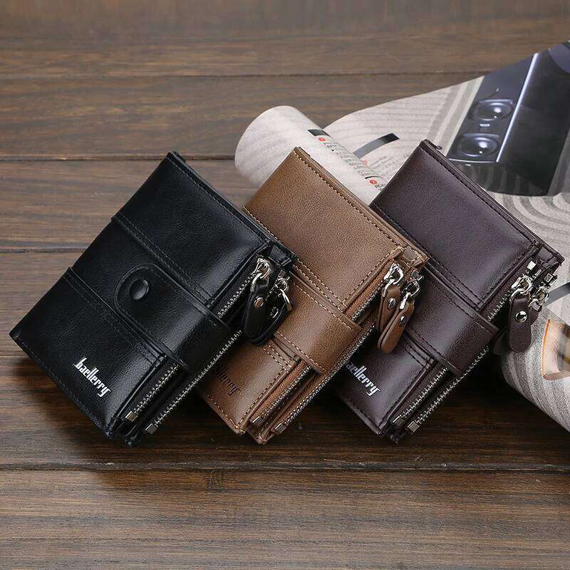 New Wallets Fashion Short Desigh Zipper Card Holder Men Leather Solid Coin Pocket High Quality Male Purse Y260206