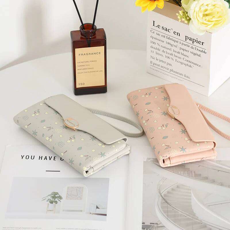 New women's portable long wallet cute cartoon high quality PU rhombus printed buckle multiple card slots certificate fas Y260206