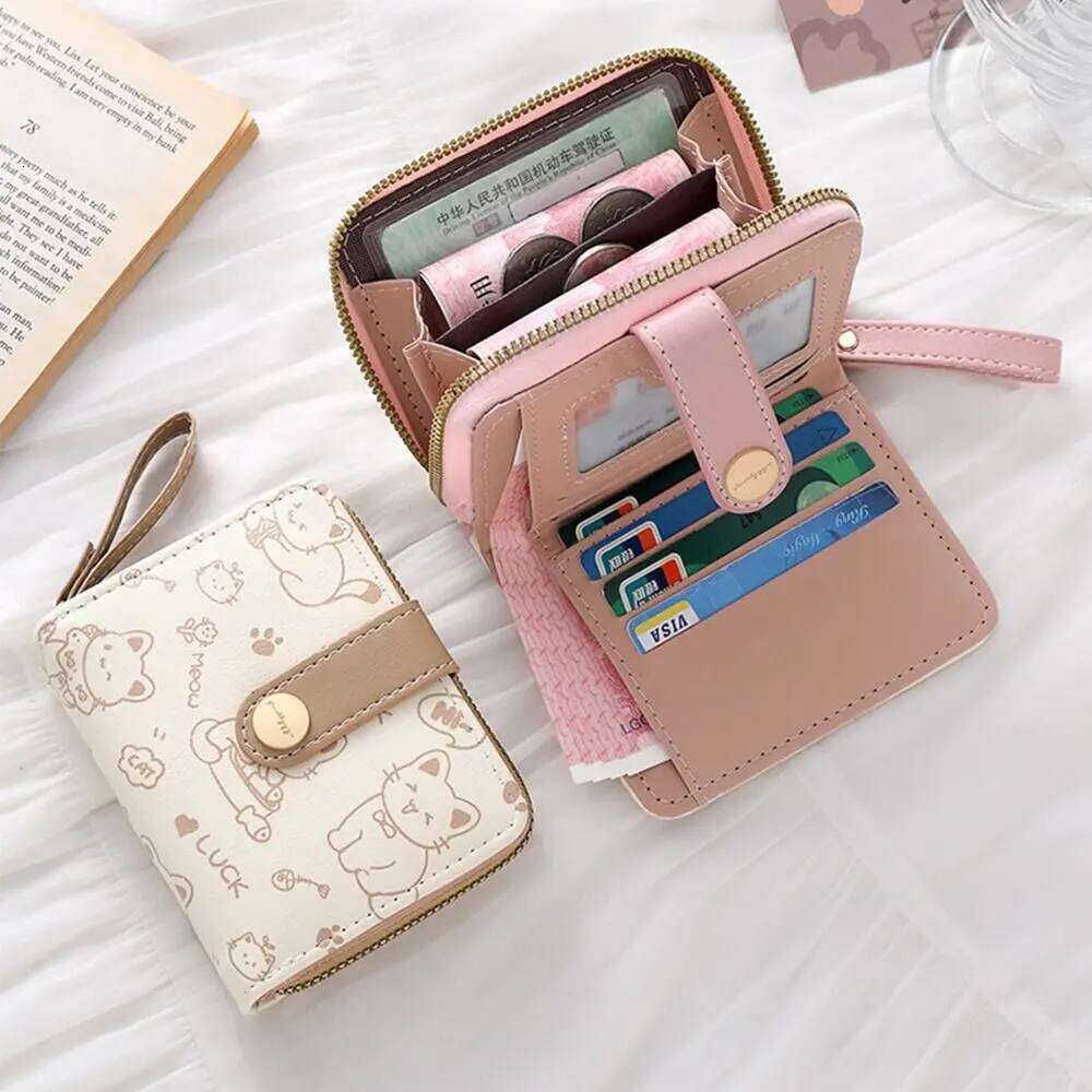 Cute Cat Purse Women Fashion Short PU Leather Large Capacity Wallet Lightweight ID Card Holder Travel Cash Coin Bag Y260206