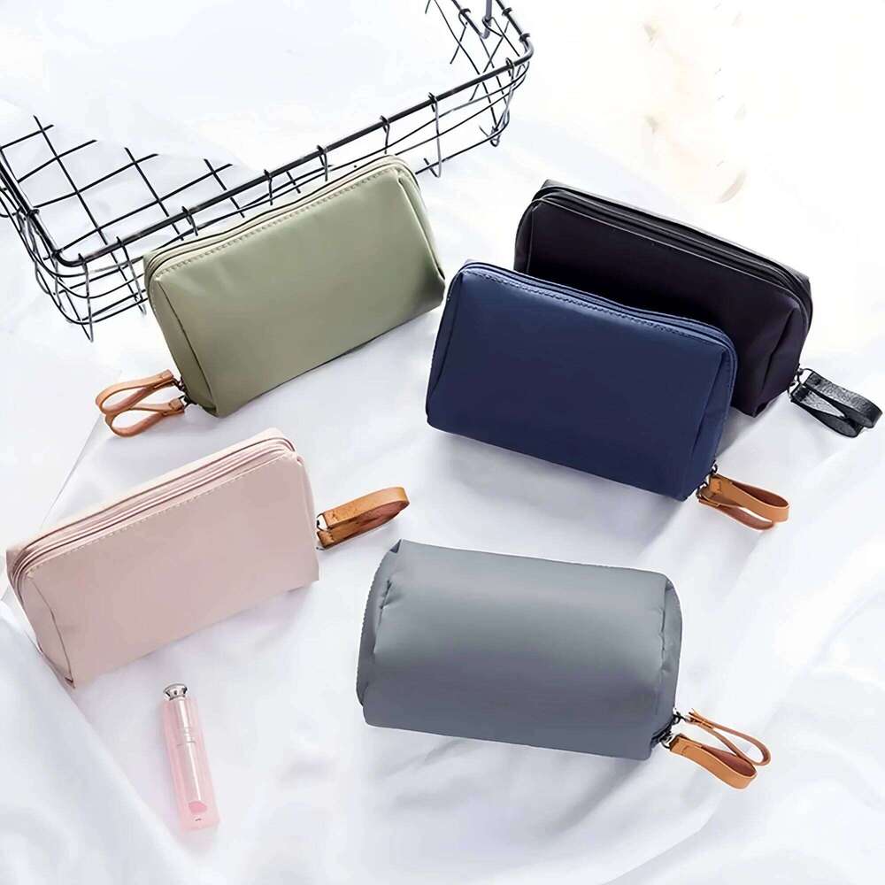 Large Cosmetic Organizer Bag - Compact travel toiletry bag, women's textured polyester fabric makeup pouch.A-tan Y260206