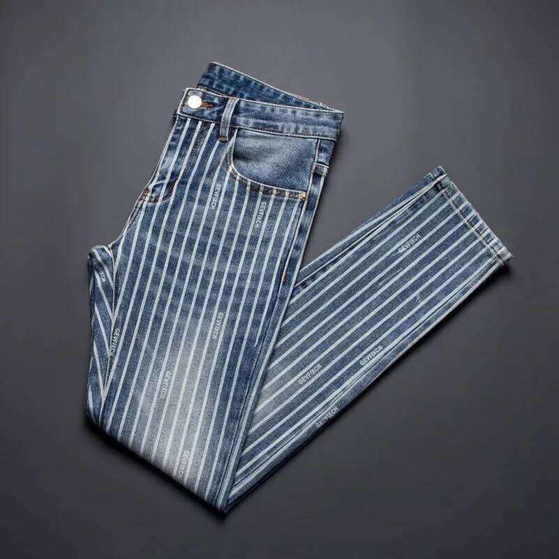 Autumn and Spring Fashion American Vintage Straight-leg Striped Jeans Men's Casual Comfortable Sports High-quality Denim Pants X260207